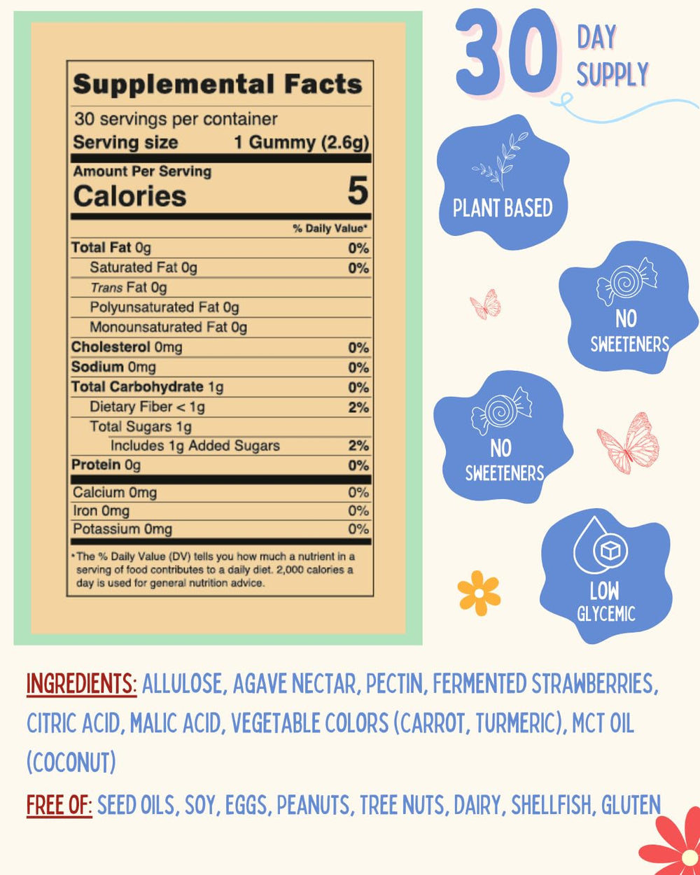 Label close-up shows vegan, allergen-free Krunchy Kids formulation.