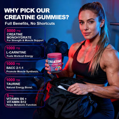 Close-up of Kukaly Creatine Gummies label highlighting vegan and sugar-free features
