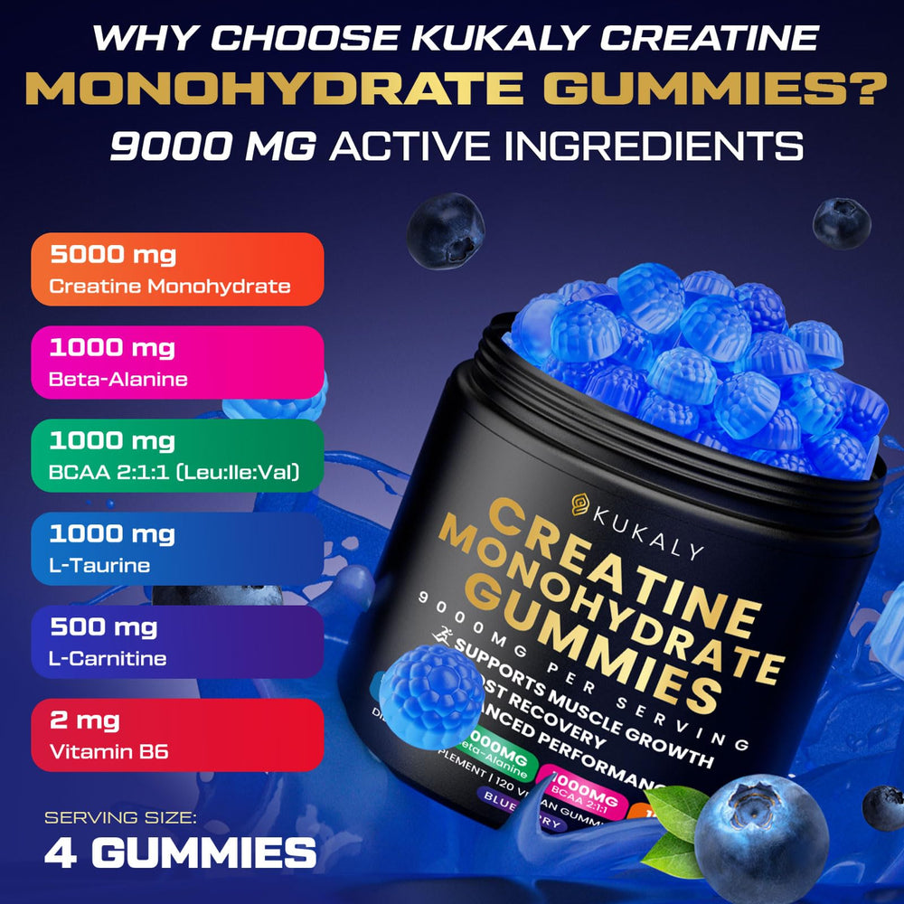 KUKALY Gummies close-up shows chewy, sugar-free blueberry formula