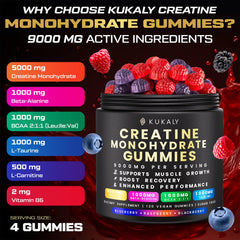 Kukaly Creatine Gummies flavors pack, varied tastes for easy daily use.