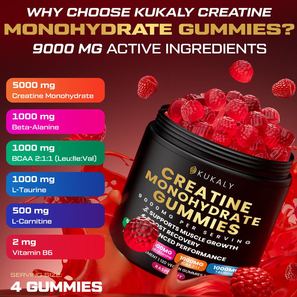 KUKALY Creatine Gummies label close-up showing ingredients