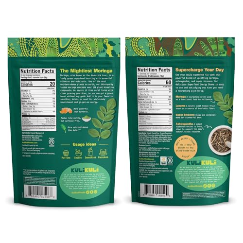Kuli Kuli Moringa powder scoop, convenient for daily greens in drinks and food.