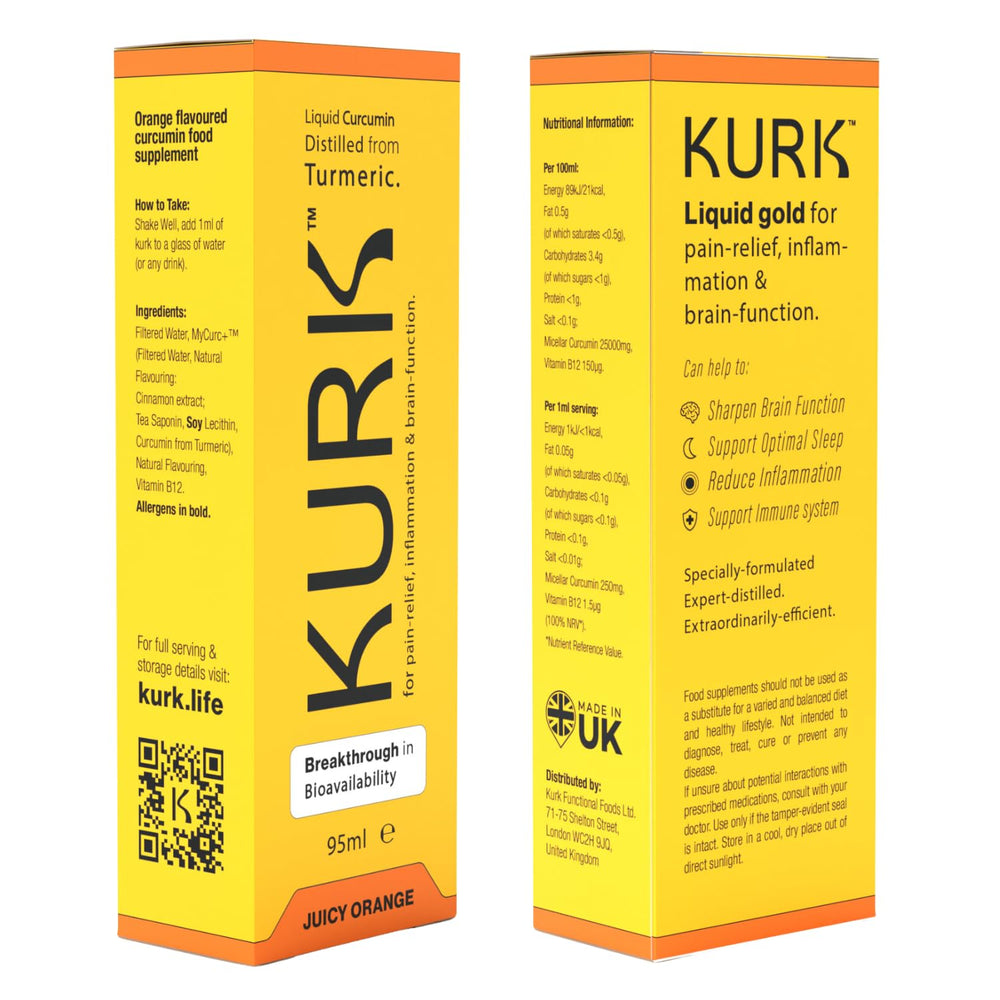 KURK Essential turmeric drops dispenser illustrating precise daily dosing
