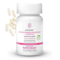 Kushae boric acid suppositories bottle for gentle balance and comfortable daily use.