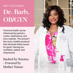 Product demonstrates a women-owned brand dedicated to feminine care.