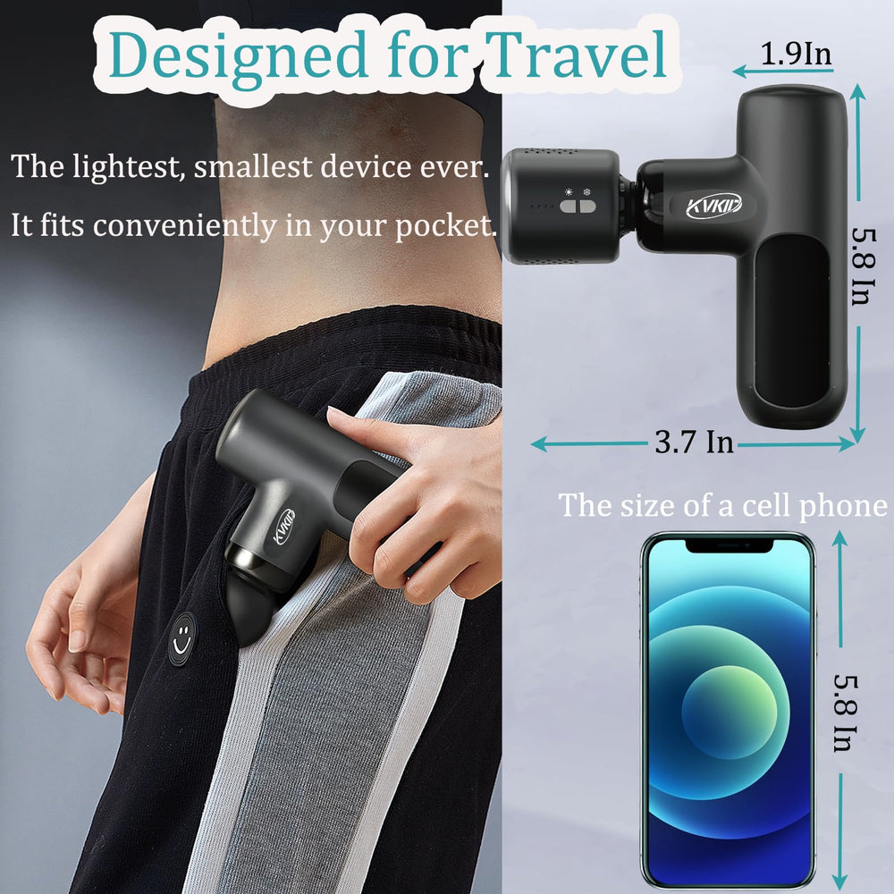 KVKID Mini Massager Gun battery life lasts hours between charges for mobility.
