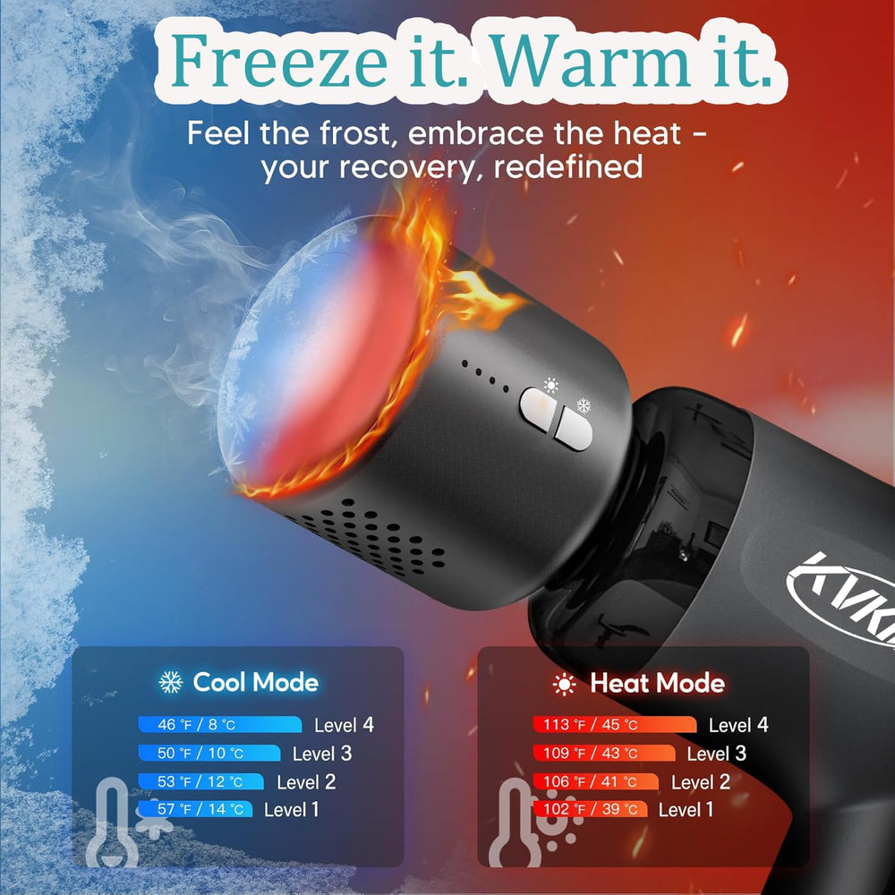 KVKID Mini Massager Gun heat head provides soothing warmth for deeper relaxation.