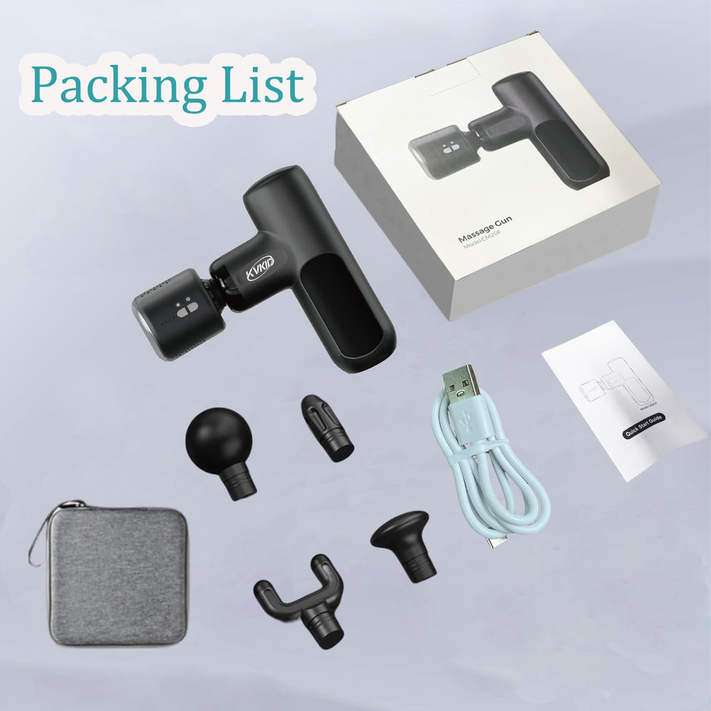 KVKID Mini Massager Gun compact travel case keeps accessories organized.