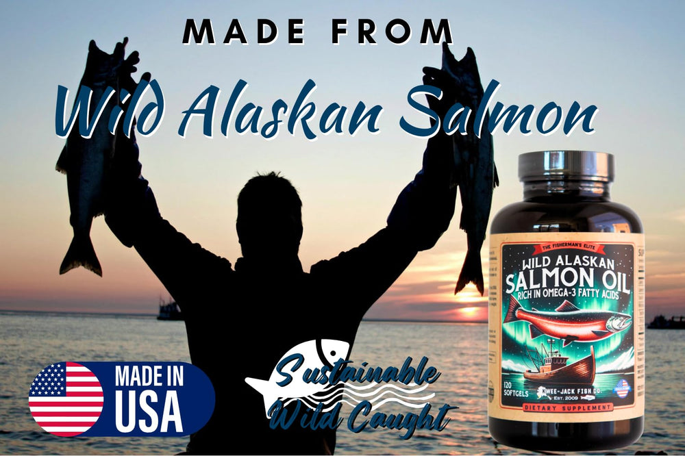 Kwee-Jack Salmon Oil label shows USA-made sourcing.