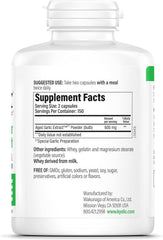 Kyolic aged garlic capsules emphasize odorless convenience for daily immune and circulation support.