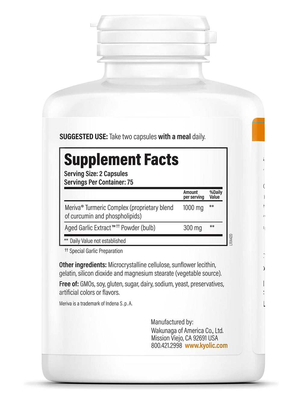 Kyolic aged garlic extract bottle highlighting odorless formula for immune and digestion support