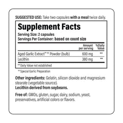 Kyolic Aged Garlic Extract Formula 104 packaging box emphasizing organic garlic and non-GMO sourcing.