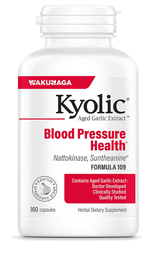 Kyolic Aged Garlic Extract Formula 109 bottle front view with odorless organic garlic capsules