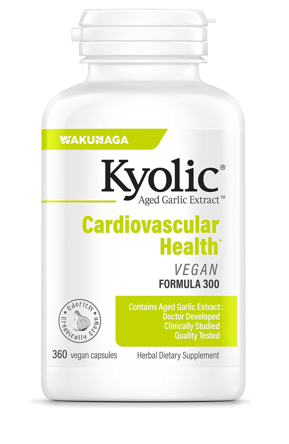 Kyolic Aged Garlic Extract Formula 300 bottle for cardiovascular support.