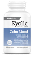 Kyolic Calm Mood bottle on desk suggesting daily stress relief and focus.