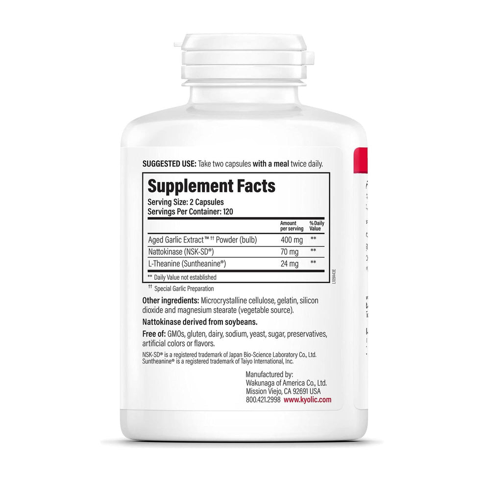 Kyolic Formula 109 capsules closeup; convenient daily capsules
