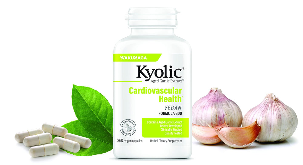 Kyolic Formula 300 bottle on kitchen counter for daily routine.