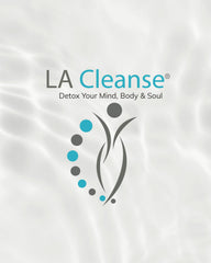 LA Cleanse Water Flush six-bottle display promotes convenient hydration support.