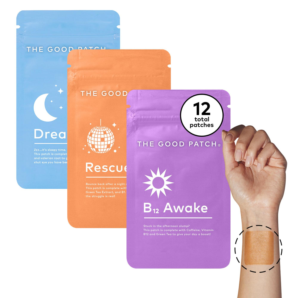 LA MEND Good Patch Awake B12 energy patch on arm for morning boost