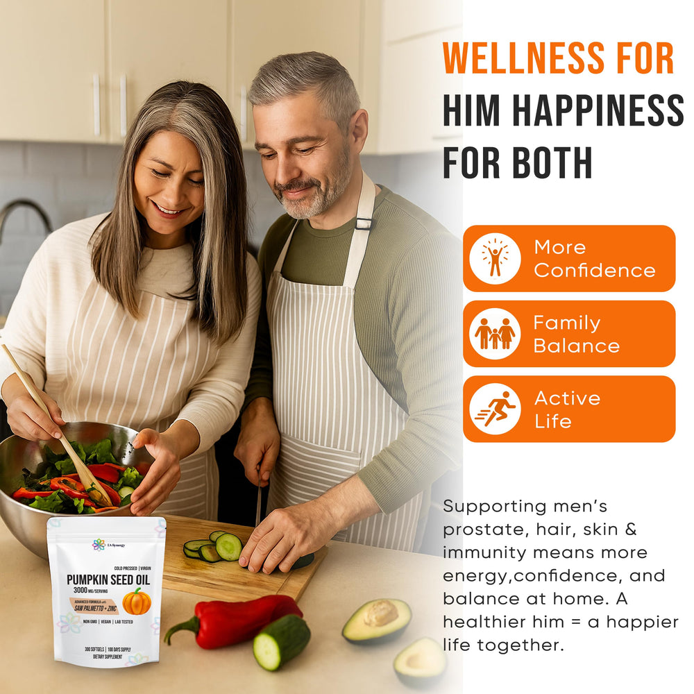 LA Synergy health benefits graphic illustrating prostate support