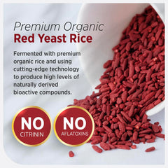 Label highlights citrinin-free and aflatoxin-free assurance for purity.