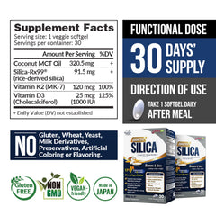 LABO Nutrition Bioactive Silica bottle label highlights purity and rice origin.