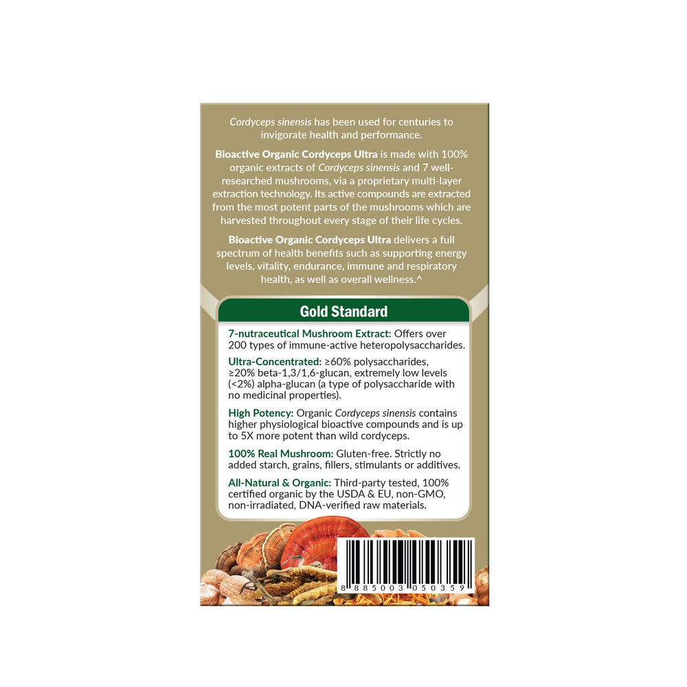LABO Nutrition Cordyceps Ultra ingredients list highlights eight-mushroom blend.