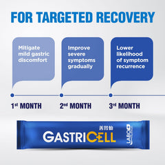 LABO Nutrition GASTRICELL glass with sachets for a quick daily routine.