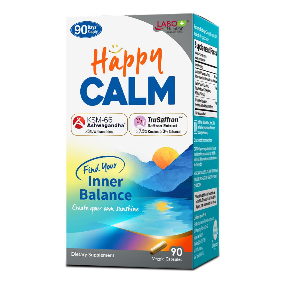 LABO Nutrition HappyCALM bottle front promoting daily calm support