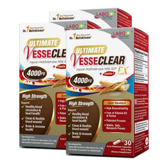 LABO Nutrition Ultimate VesseCLEAR EX bottle showing 4000FU nattokinase for vascular support.