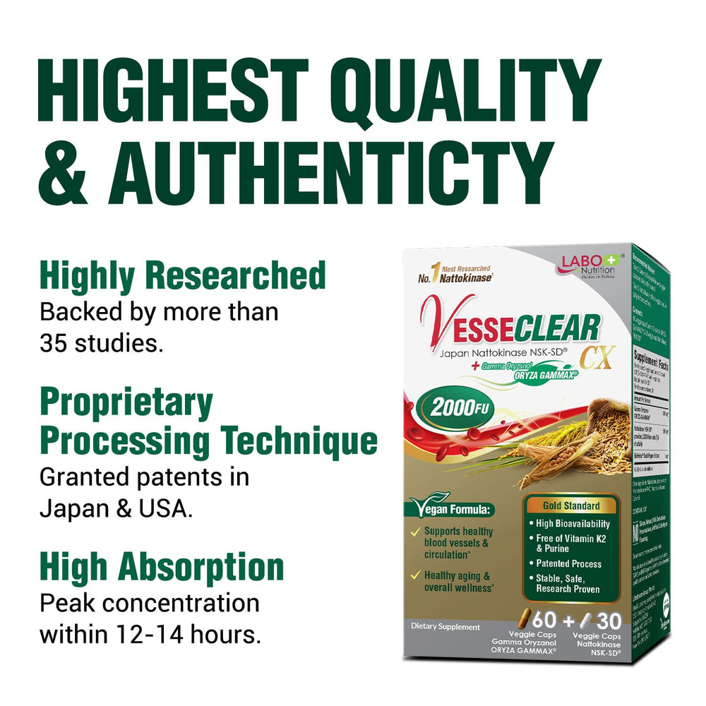 Close-up of VesseCLEAR CX label highlighting NSK-SD potency.