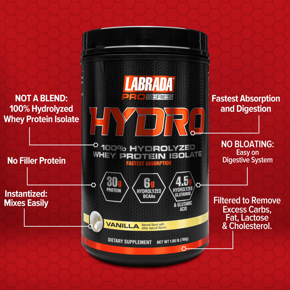 Labrada Hydro scoop in tub for precise, easy protein servings.