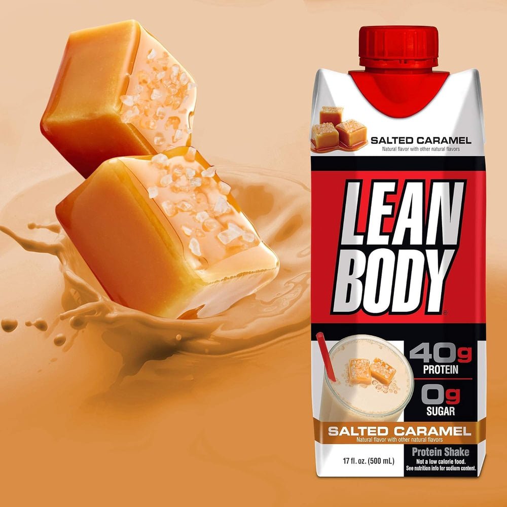 Labrada Lean Body RTD Salted Caramel nutrition facts panel emphasizes zero added sugar