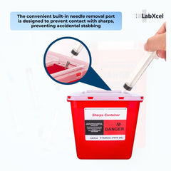 LabXcel Sharps Container secure-lock lid keeps waste safely contained.