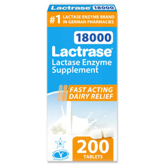 Lactrase bottle pour demonstrates easy dosing for quick dairy digestion support.