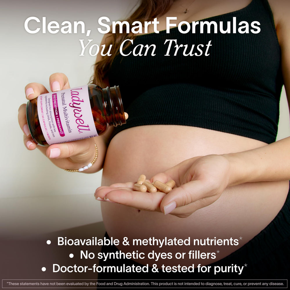 Ladywell Prenatal Multivitamin with DHA ingredient highlighted for early neural support