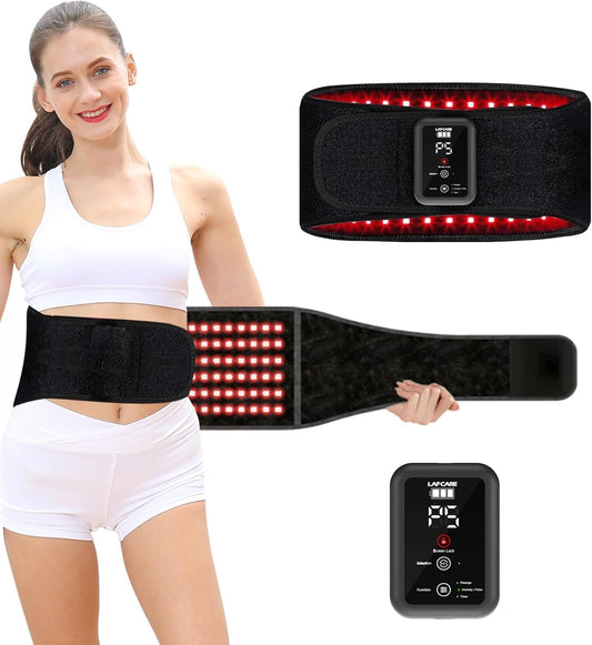 LAFCARE red light belt around back and abdomen for targeted relief.