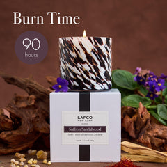 LAFCO saffron sandalwood fragrance fills spaces with refined coziness.