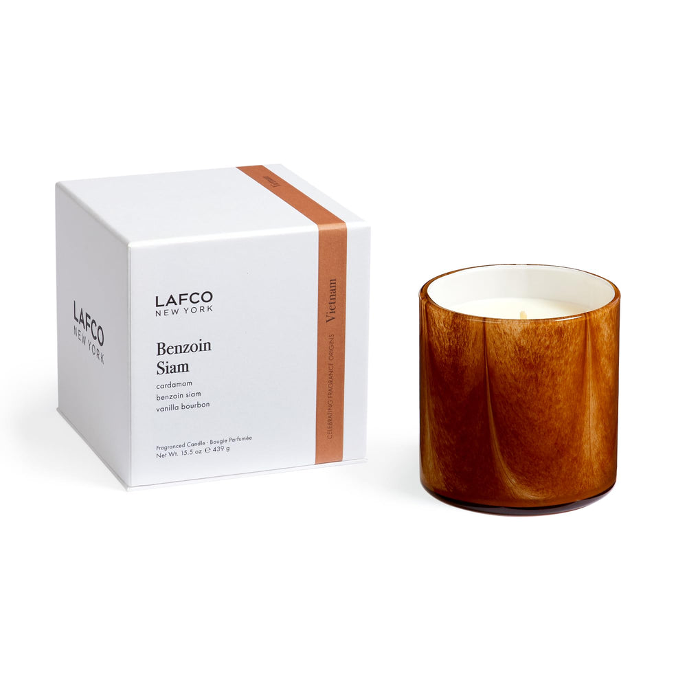 LAFCO New York Signature Candle Benzoin Siam in a hand-blown glass vessel for cozy spaces