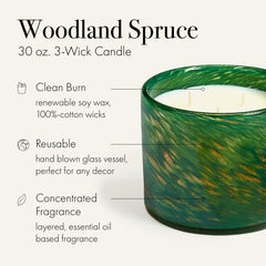 Close-up of warm flame and slow-burning soy wax by LAFCO New York Woodland Spruce.