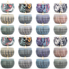 LAJDL scented candles 24-pack with assorted scent tins for inviting home ambience.