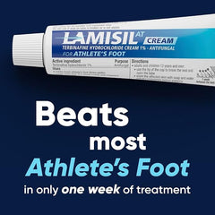 Lamisil Terbinafine 1% ingredient label emphasizing potent antifungal action.