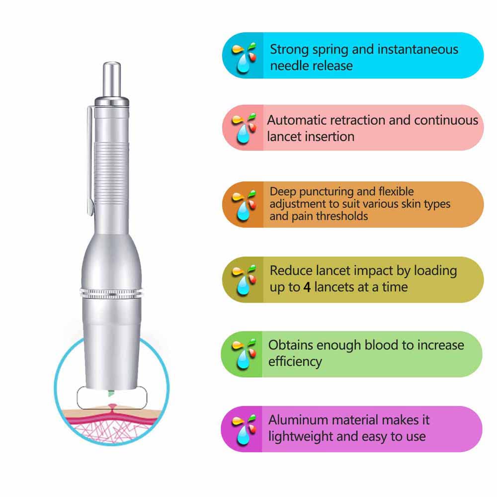 LANBO lancing device held in hand for quick self-testing.