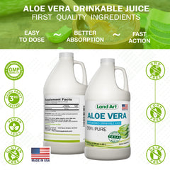 Land Art Aloe Vera Juice being added to water for easy daily use.