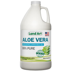 Land Art Aloe Gel bottle pour shows soothing, drinkable formula for gentle heartburn relief.
