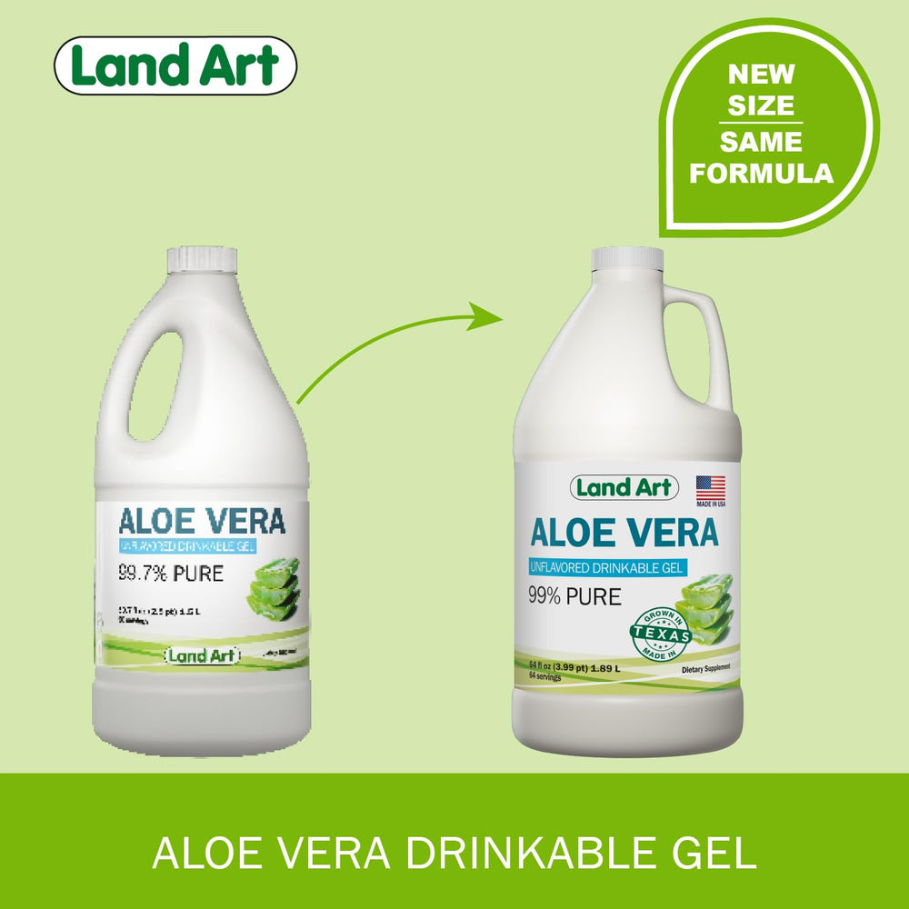 Land Art Aloe Vera Gel enzyme-preservation emphasizes preserved enzymes for better absorption.