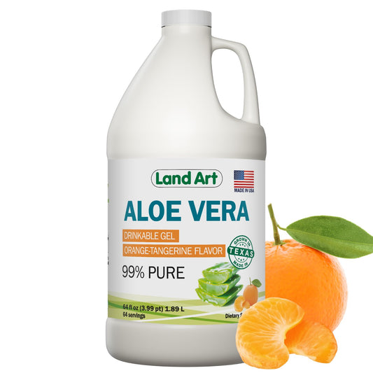Land Art Pure Aloe bottle with orange-tangerine flavor for daily refreshment