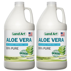Land Art Pure Aloe Vera Juice bottle from Texas highlighting purity and origin.