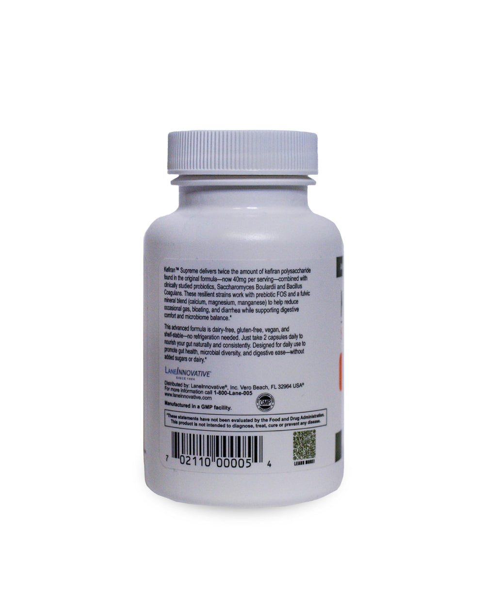 Lane Innovative Kefiran Supreme capsule closeup showing vegetarian capsule for gut health.