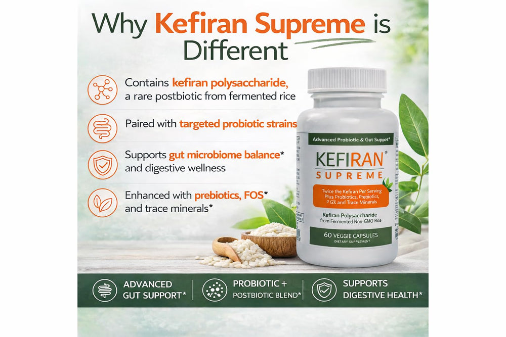 Lane Innovative Kefiran Supreme box packaging highlighting gluten-free dairy-free formula.